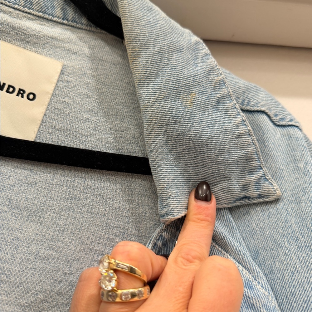 Sandro Blue and White Houndstooth Denim Jacket - Picture 5 of 6